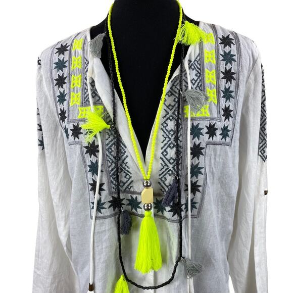Beautiful Stories Womens Cotton Embroidered Blouse and Matching Necklaces Size L - Picture 2 of 7
